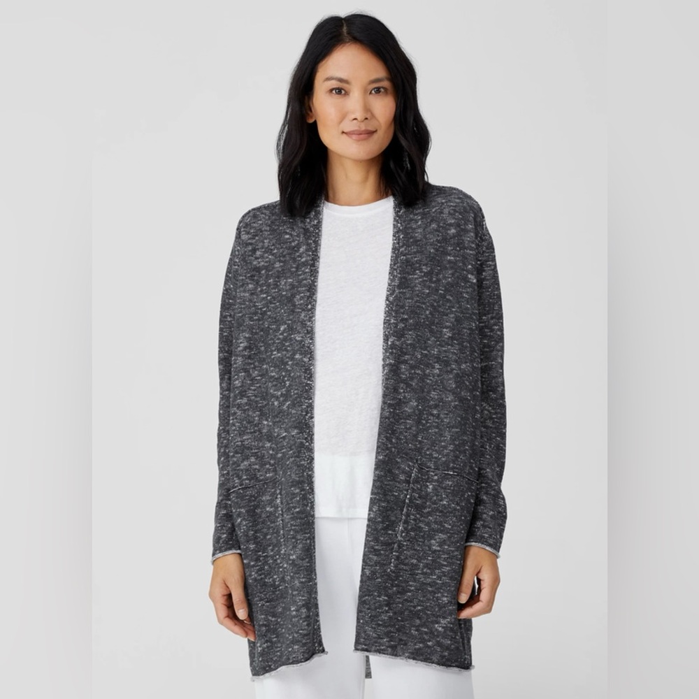 Eileen Fisher Open Front Organic‎ Linen Cotton Cardigan Gray Size Small
